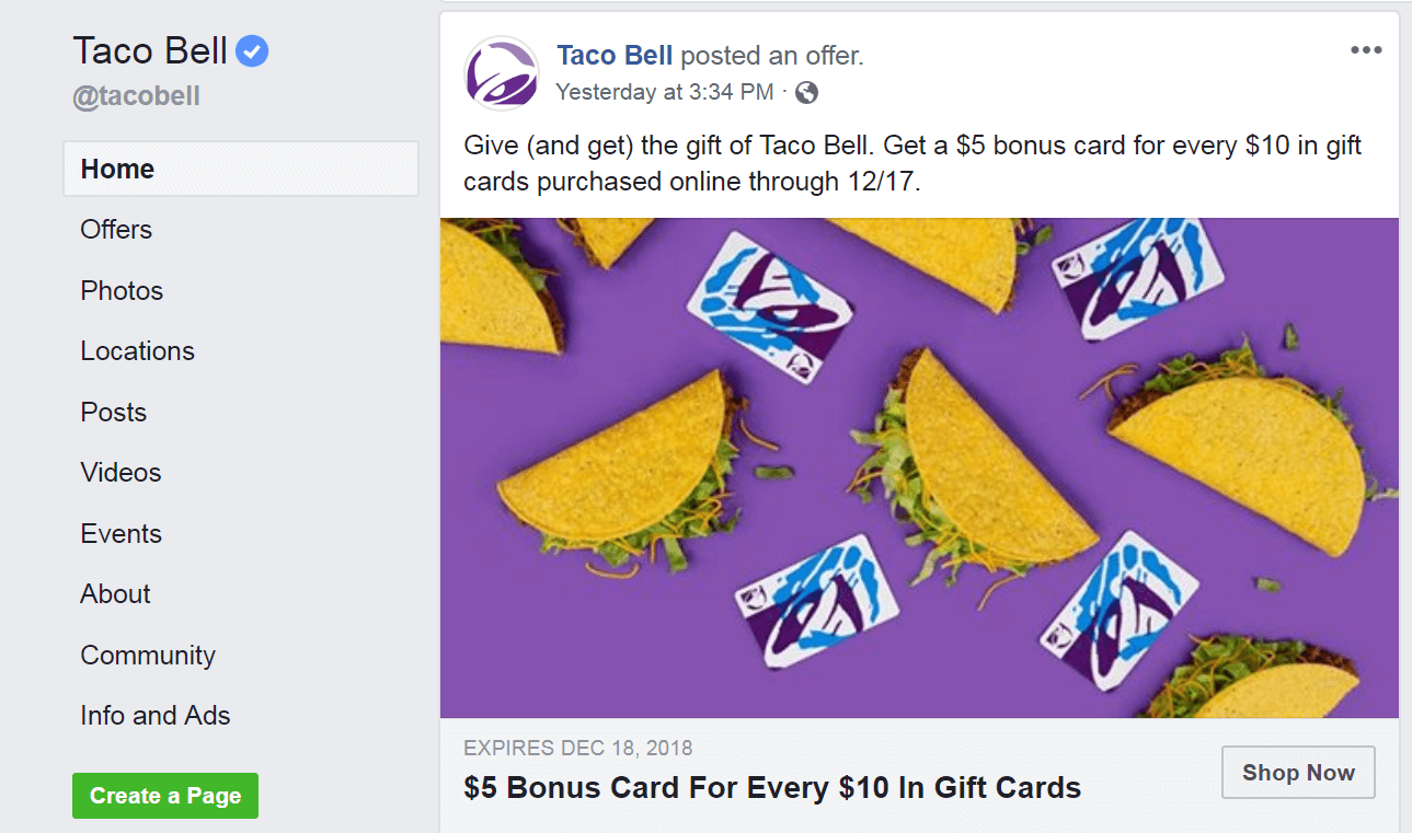 A Taco Bell Facebook post.
