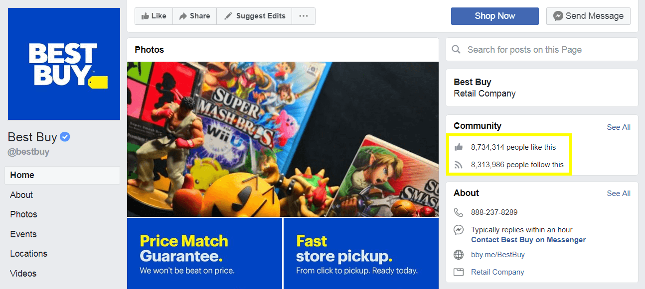 Facebook audience numbers for Best Buy's Facebook page.