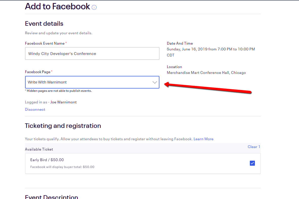 Link your Facebook page