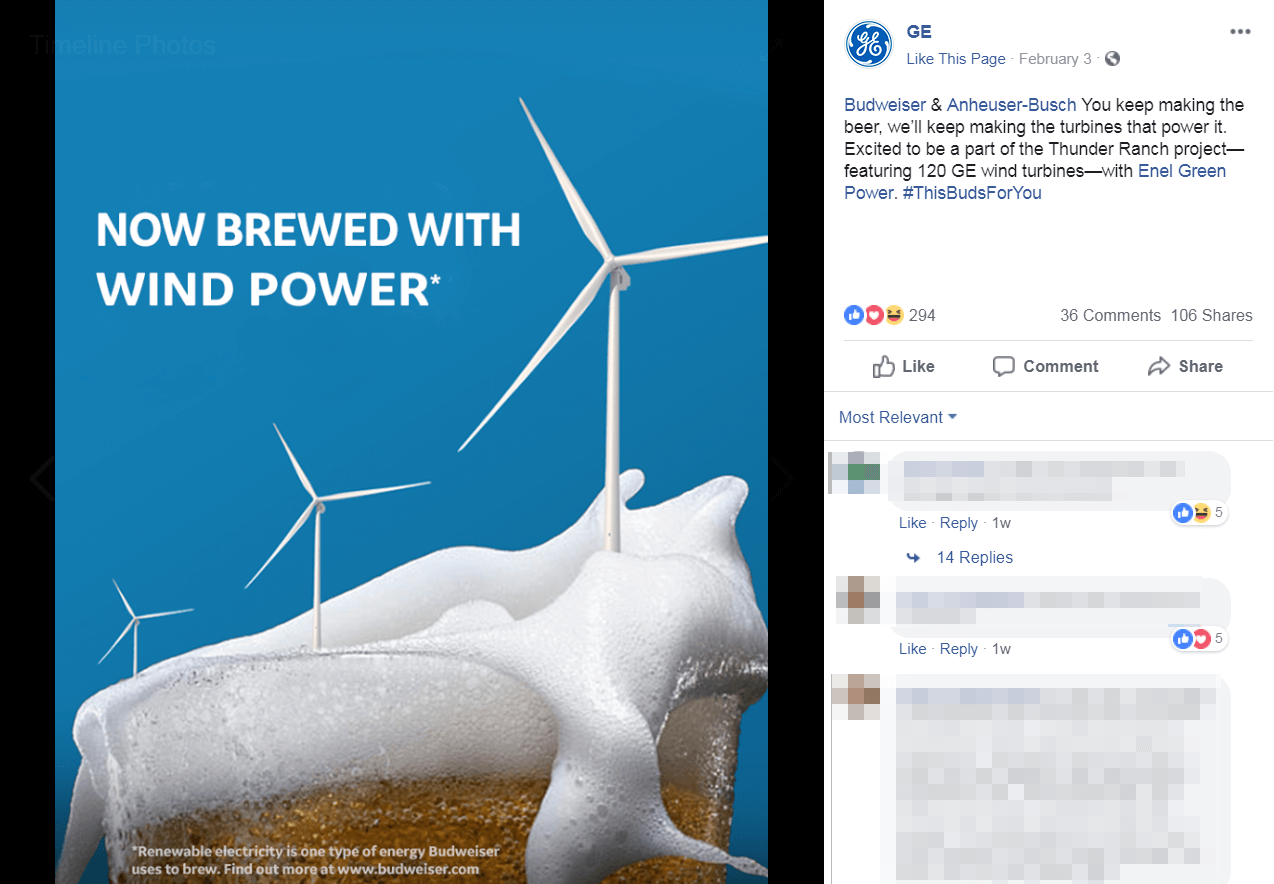 A GE Facebook post displaying brand personality.