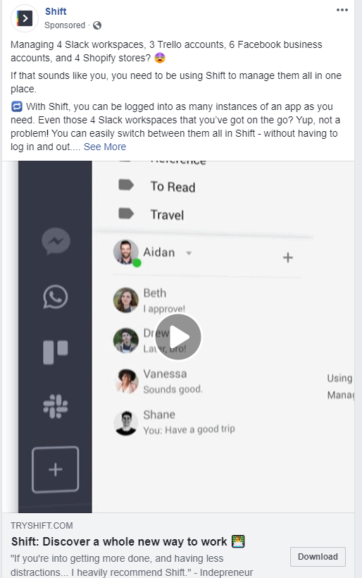Shift and their Facebook ad strategies