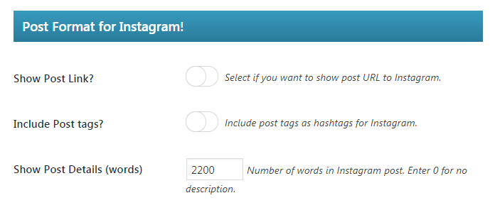 The WP Instagram Post and Widget plugin's other settings.